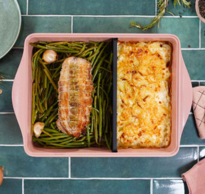 COOKUT Auflaufform mit verstellbarem Trenner, Guimauve rosa